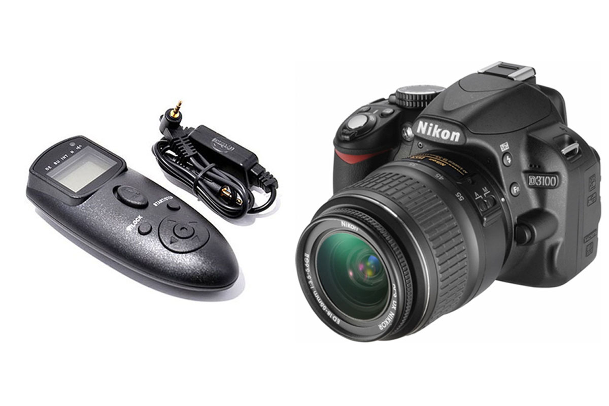 La télécommande à intervallomètre et l'appareil photo, un Nikon D3100