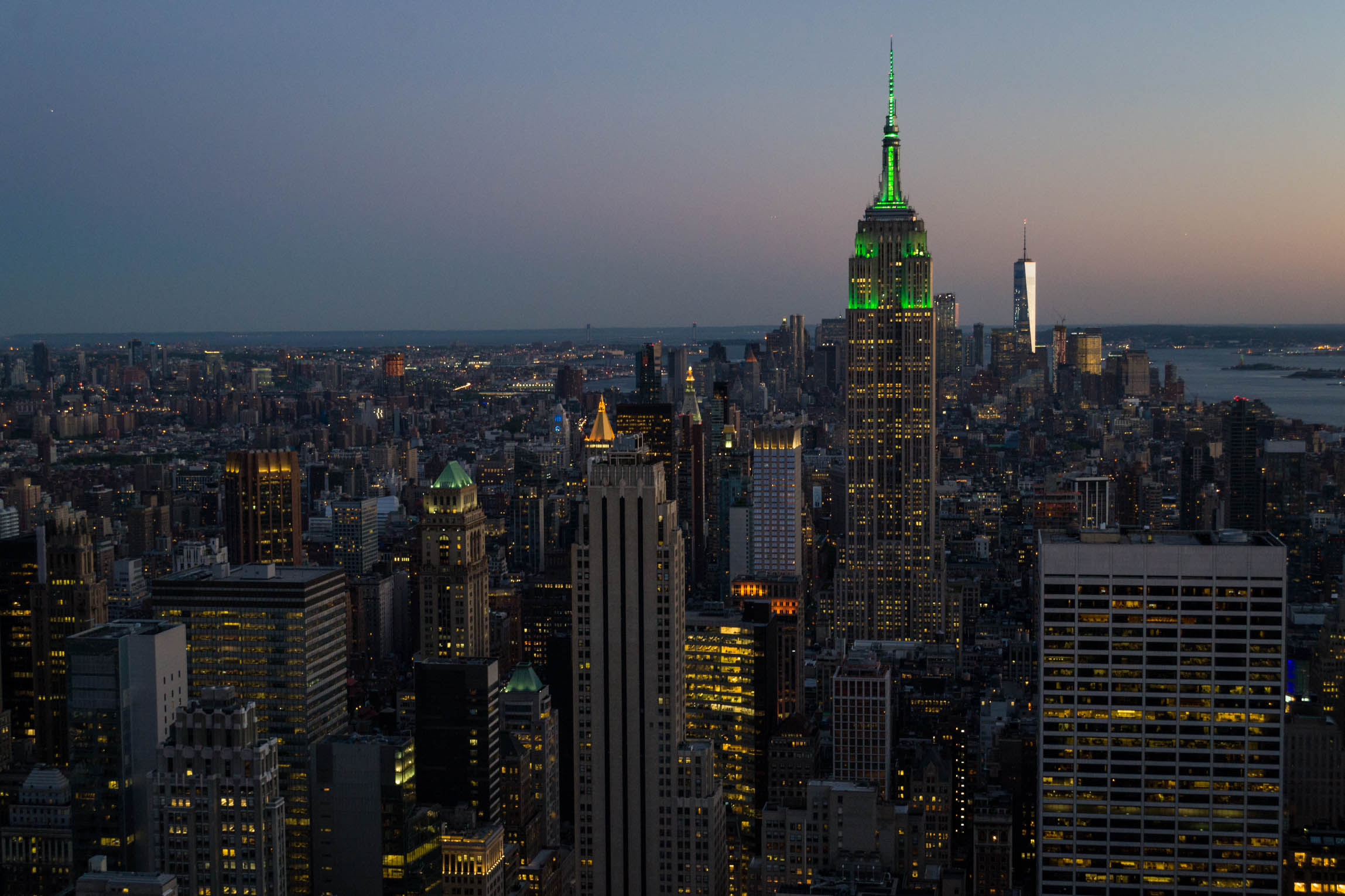 Le Sud de Manhattan depuis le Rockefeller Center au crépuscule
